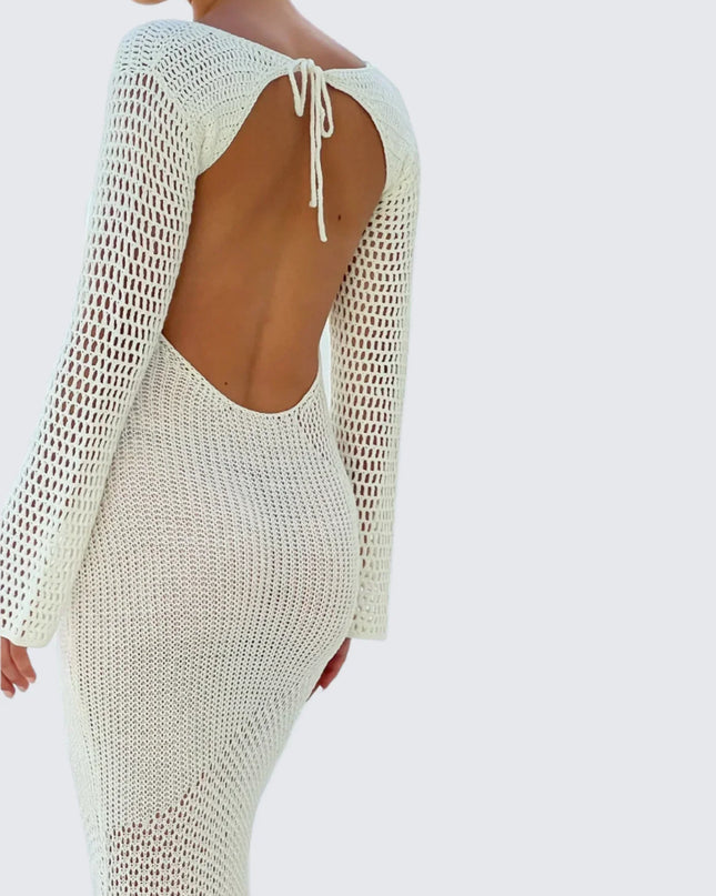 Luxe witte gebreide lange jurk