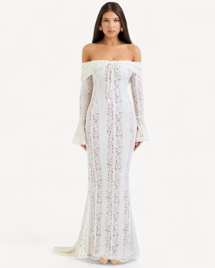 Syerra strapless maxi-jurk van wit kant