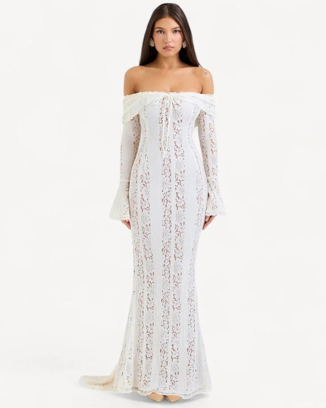 Syerra strapless maxi-jurk van wit kant