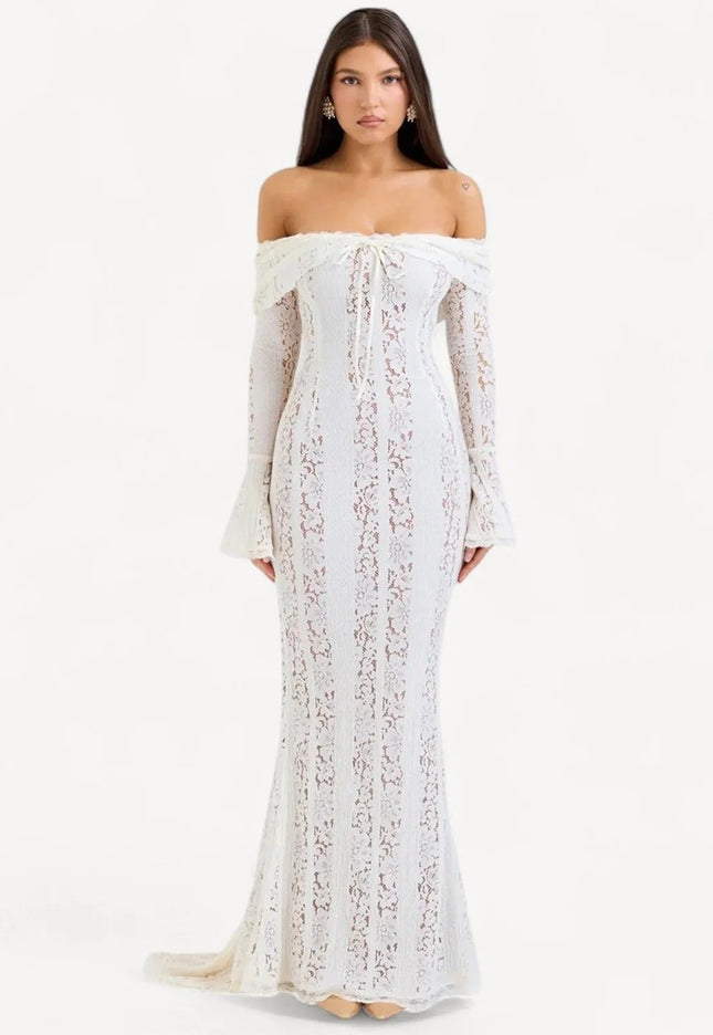 Syerra strapless maxi-jurk van wit kant