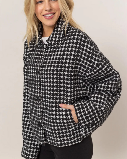 Tweed geruite jas met knoopjes