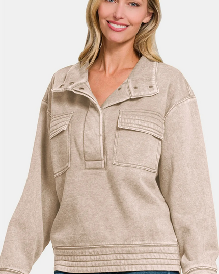 Zenana sweatshirt met polokraag