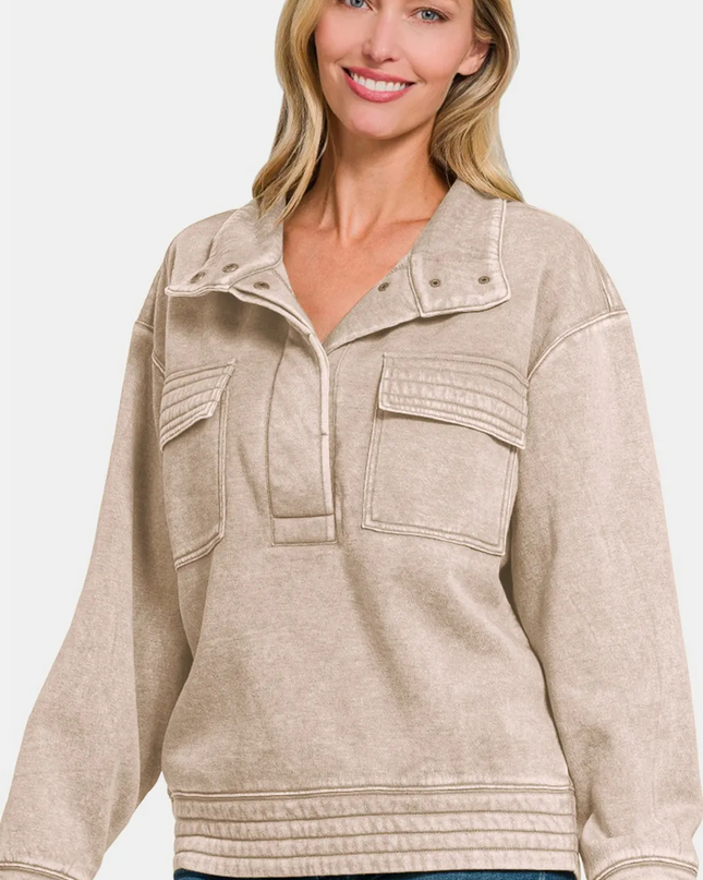 Zenana sweatshirt met polokraag