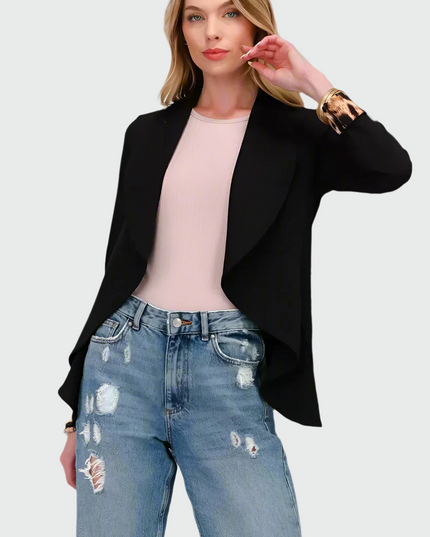 Celeste opgerolde luipaardblazer met open voorkant