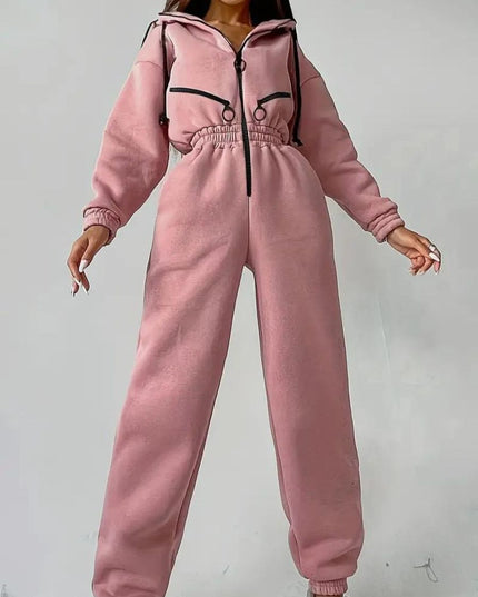 Jumpsuit met capuchon en trekkoord