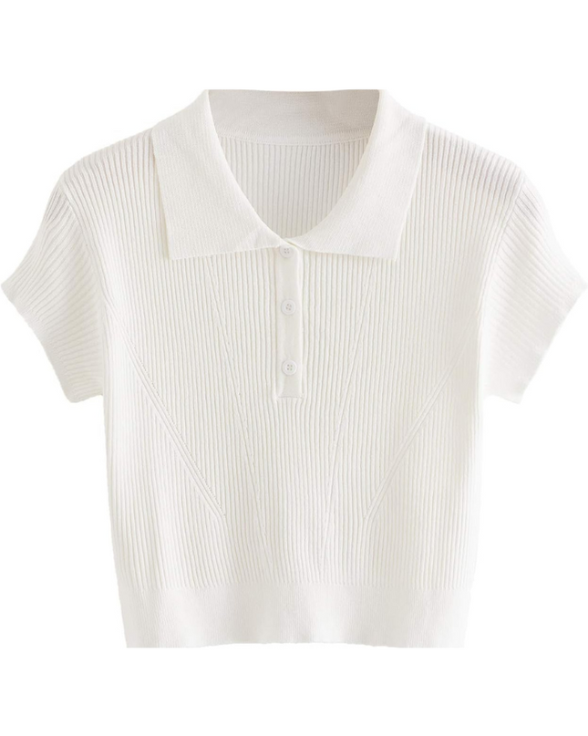 T-shirt met hoge kraag en halve knoopjes