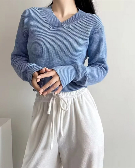 V-hals dikke cropped trui
