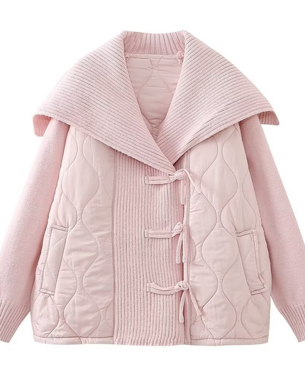 Gebreide patchworkjas met losse kraag