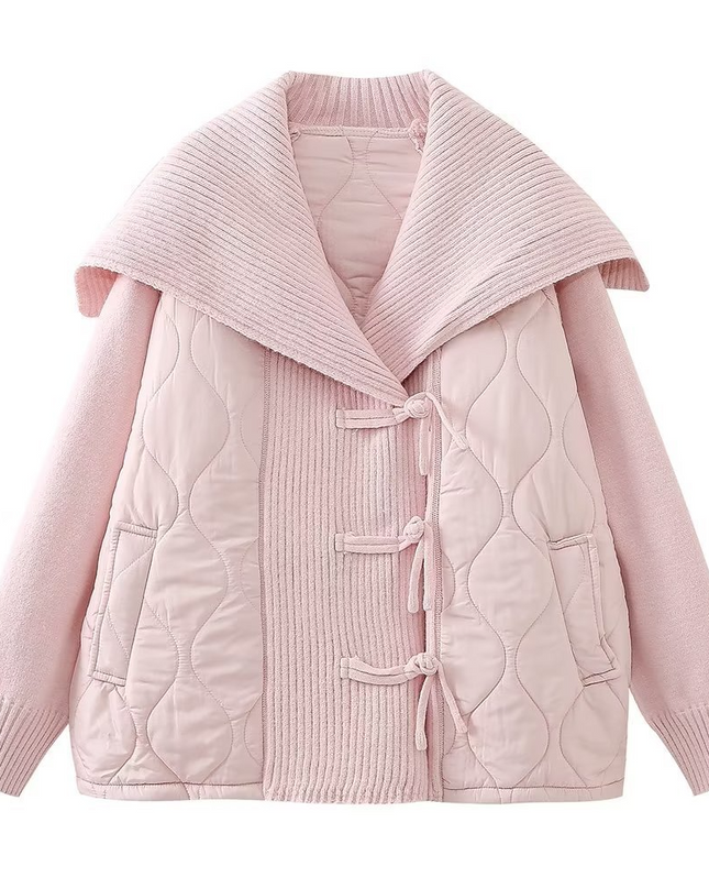 Gebreide patchworkjas met losse kraag