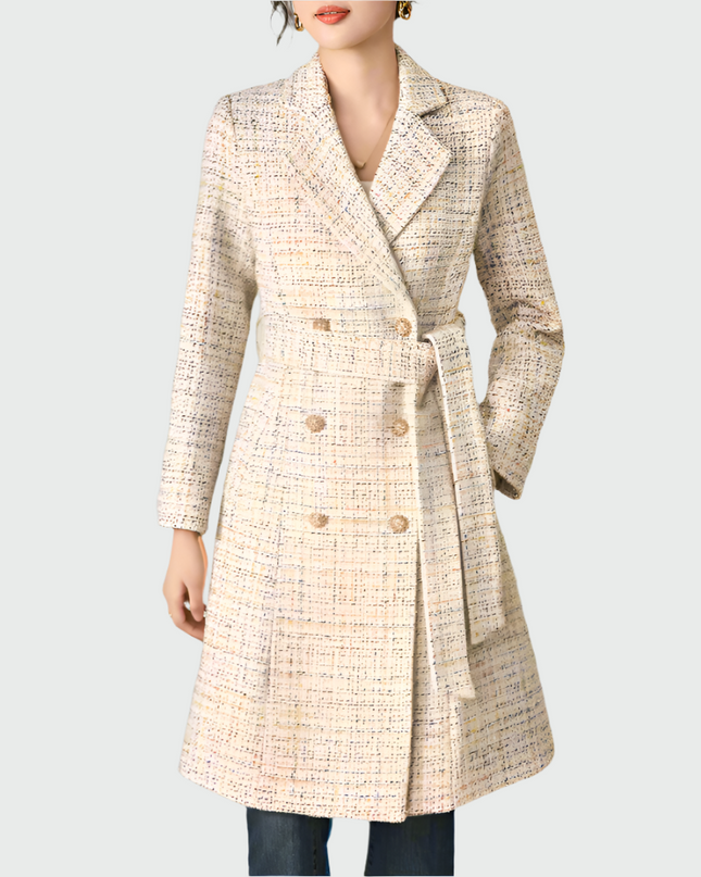 Elegante abrikooskleurige geplooide lange jas