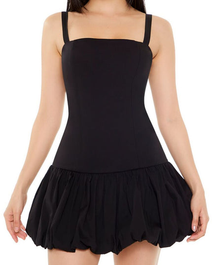 Zwarte casual mini-jurk met ruches