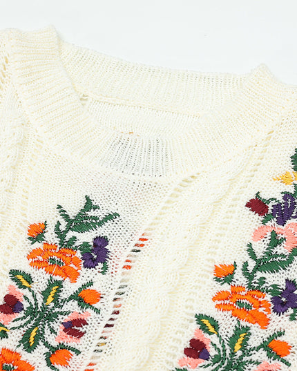 Gebreide top met geborduurde bloemen
