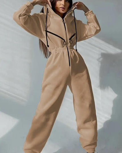 Jumpsuit met capuchon en trekkoord