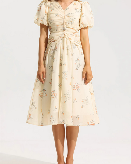 Fefya bloemen midi-jurk met V-hals