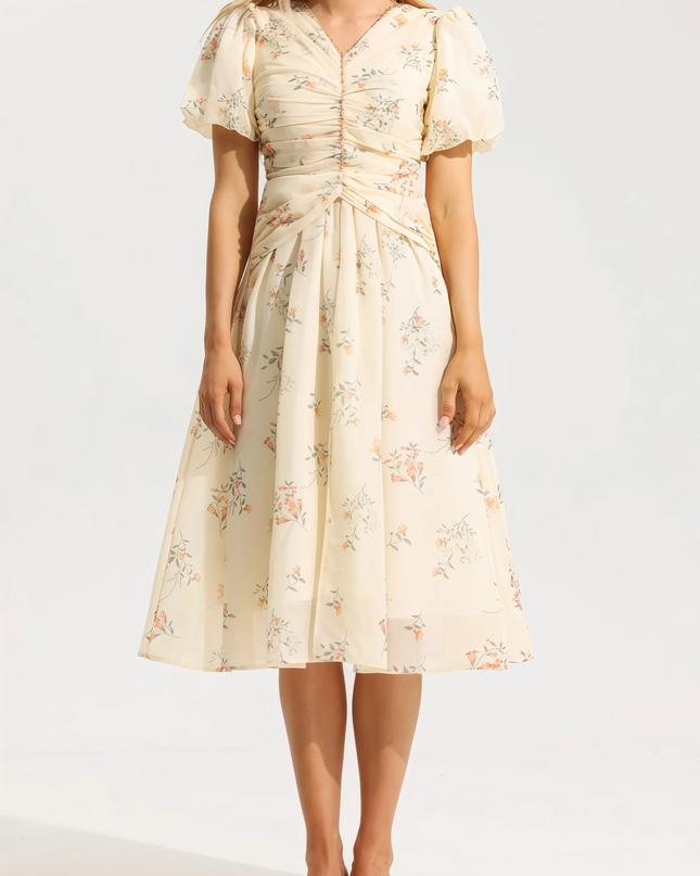 Fefya bloemen midi-jurk met V-hals