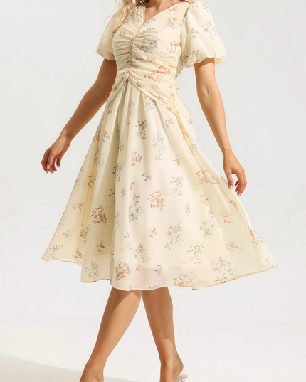 Fefya bloemen midi-jurk met V-hals