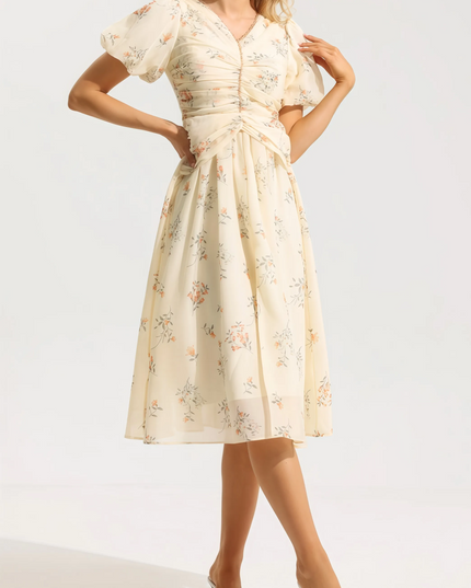 Fefya bloemen midi-jurk met V-hals