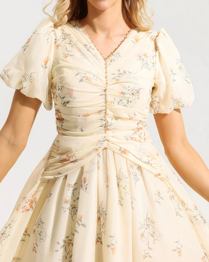Fefya bloemen midi-jurk met V-hals