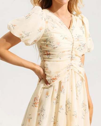 Fefya bloemen midi-jurk met V-hals