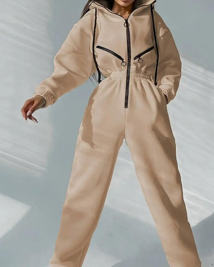 Jumpsuit met capuchon en trekkoord
