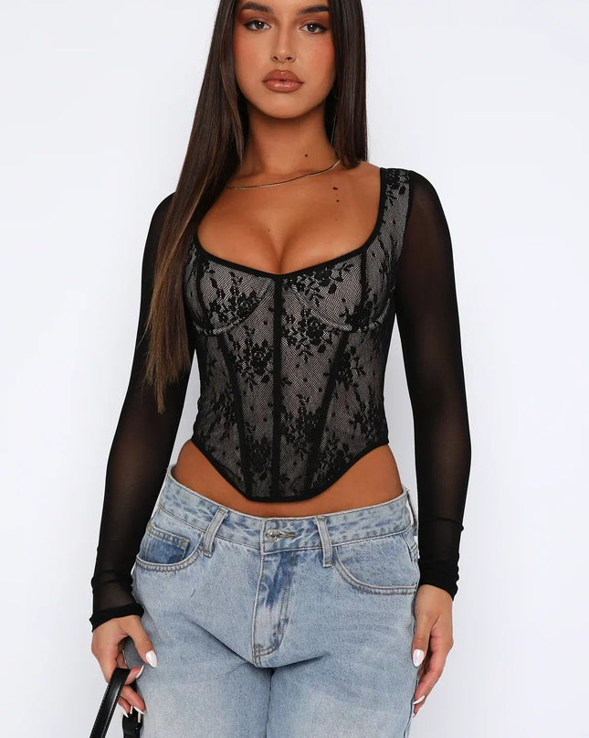 Zwarte bustier met rits en lange mouwen