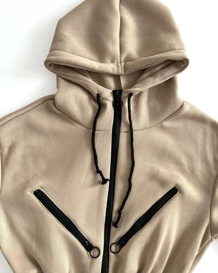 Jumpsuit met capuchon en trekkoord