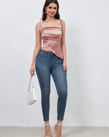 Elegante roze top met veterdetail