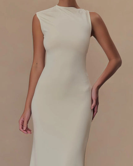 Beige maxi-jurk van Katty met uitgesneden rug