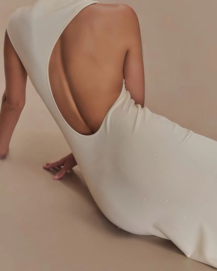 Beige maxi-jurk van Katty met uitgesneden rug
