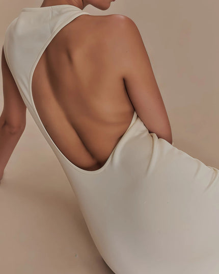 Beige maxi-jurk van Katty met uitgesneden rug