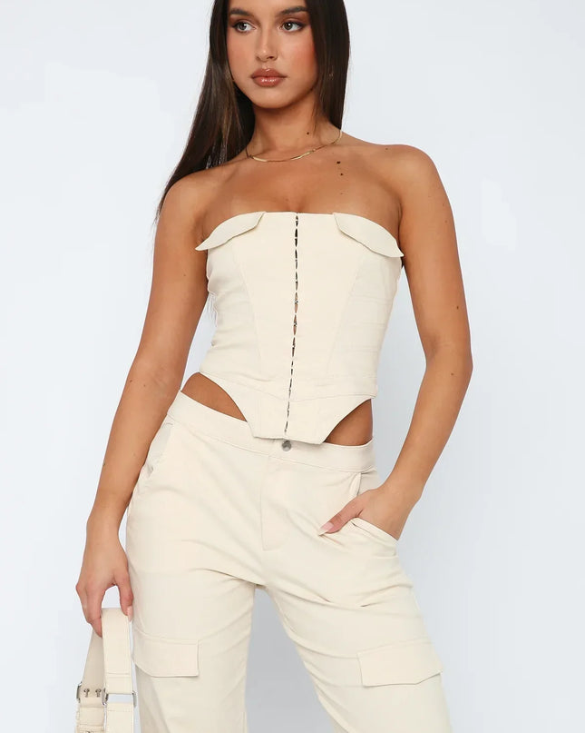 Beige bustier met rits