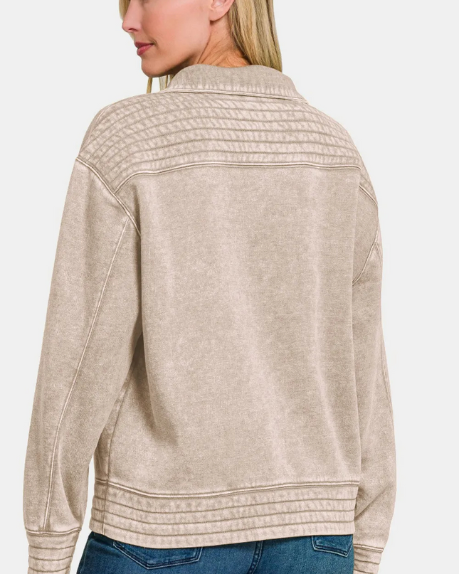 Zenana sweatshirt met polokraag