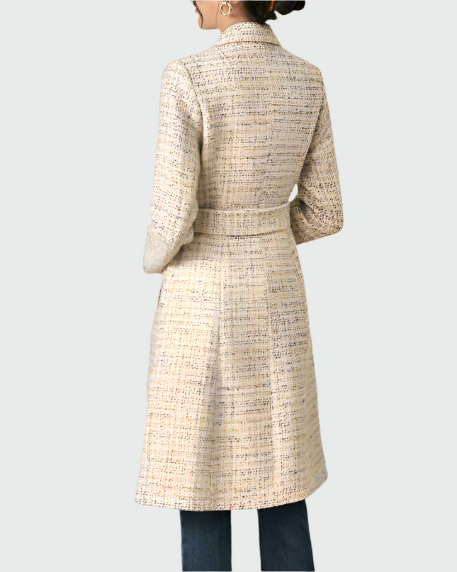 Elegante abrikooskleurige geplooide lange jas