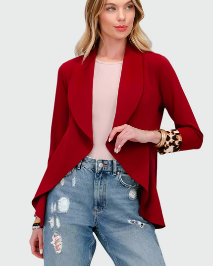 Celeste opgerolde luipaardblazer met open voorkant