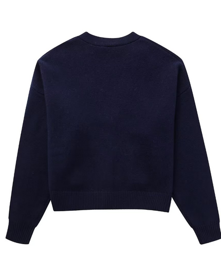 Marineblauw gebreid jasje met V-hals
