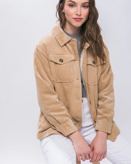 Beige jas met sherpa aan de binnenkant