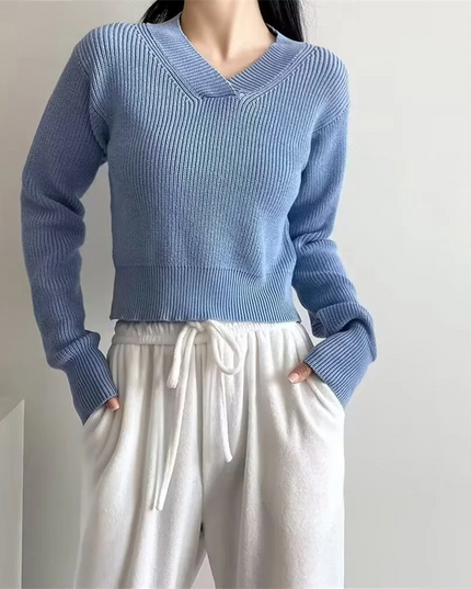 V-hals dikke cropped trui