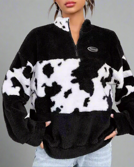 Zwarte fleece sweater met losse pasvorm