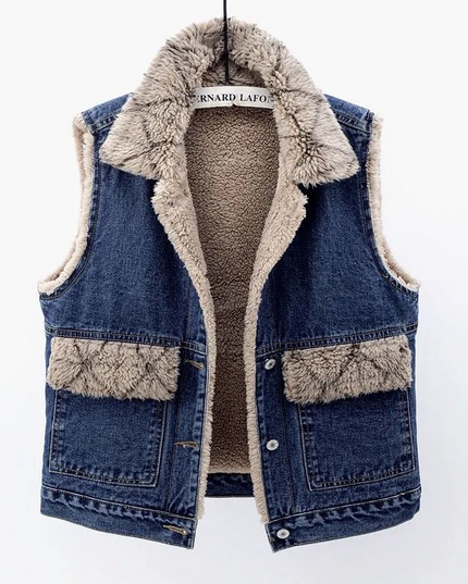 Gewatteerd denim vest van lamswol