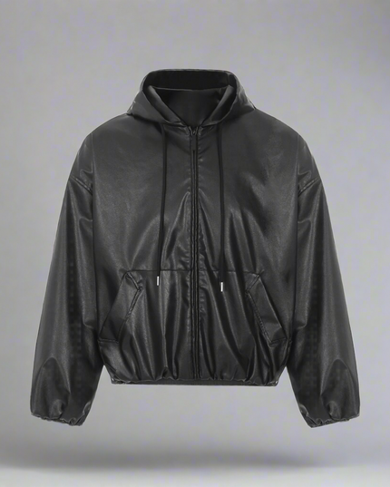 Leren jas met retro capuchon