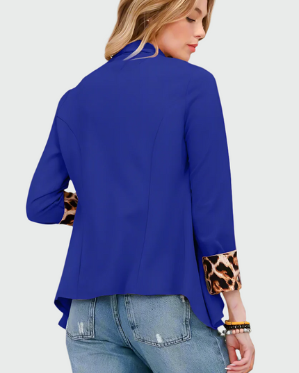 Celeste opgerolde luipaardblazer met open voorkant