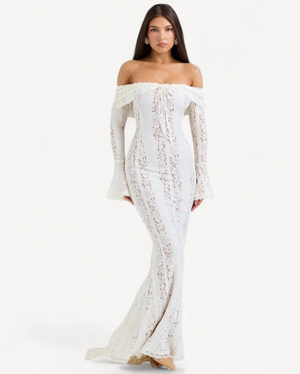 Syerra strapless maxi-jurk van wit kant