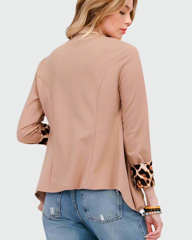 Celeste opgerolde luipaardblazer met open voorkant