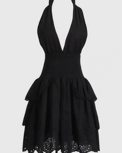 Khesa zwarte mini-jurk met V-hals halter