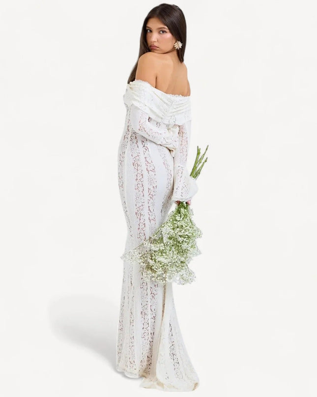 Syerra strapless maxi-jurk van wit kant