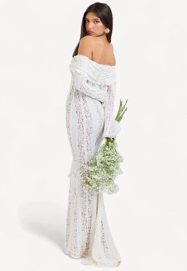 Syerra strapless maxi-jurk van wit kant