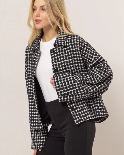 Tweed geruite jas met knoopjes