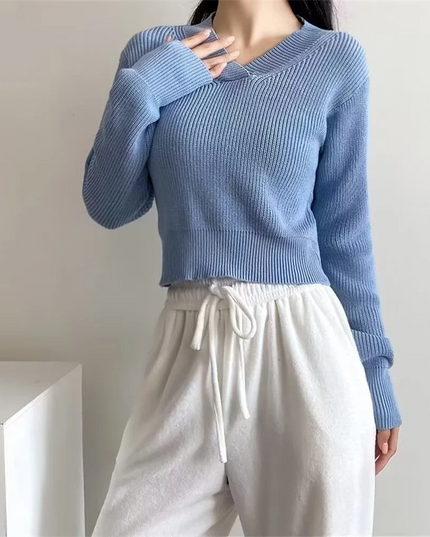 V-hals dikke cropped trui