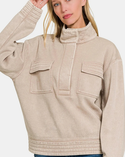Zenana sweatshirt met polokraag