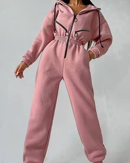 Jumpsuit met capuchon en trekkoord